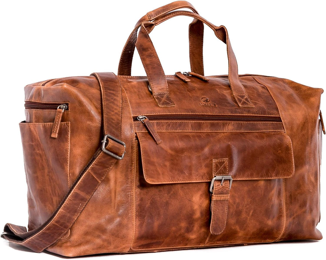 ALMADIH XL Leder Reisetasche Sporttasche Aiko Weekender Handgepäck aus Premium Rindsleder Freizeit G