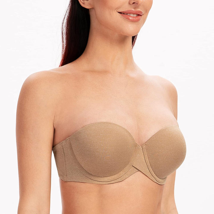 MELENECA Damen Bügel Erheben Gepolstert Hochdrücken Trägerlos BH mit geformte Cups 85C Beige Heide,