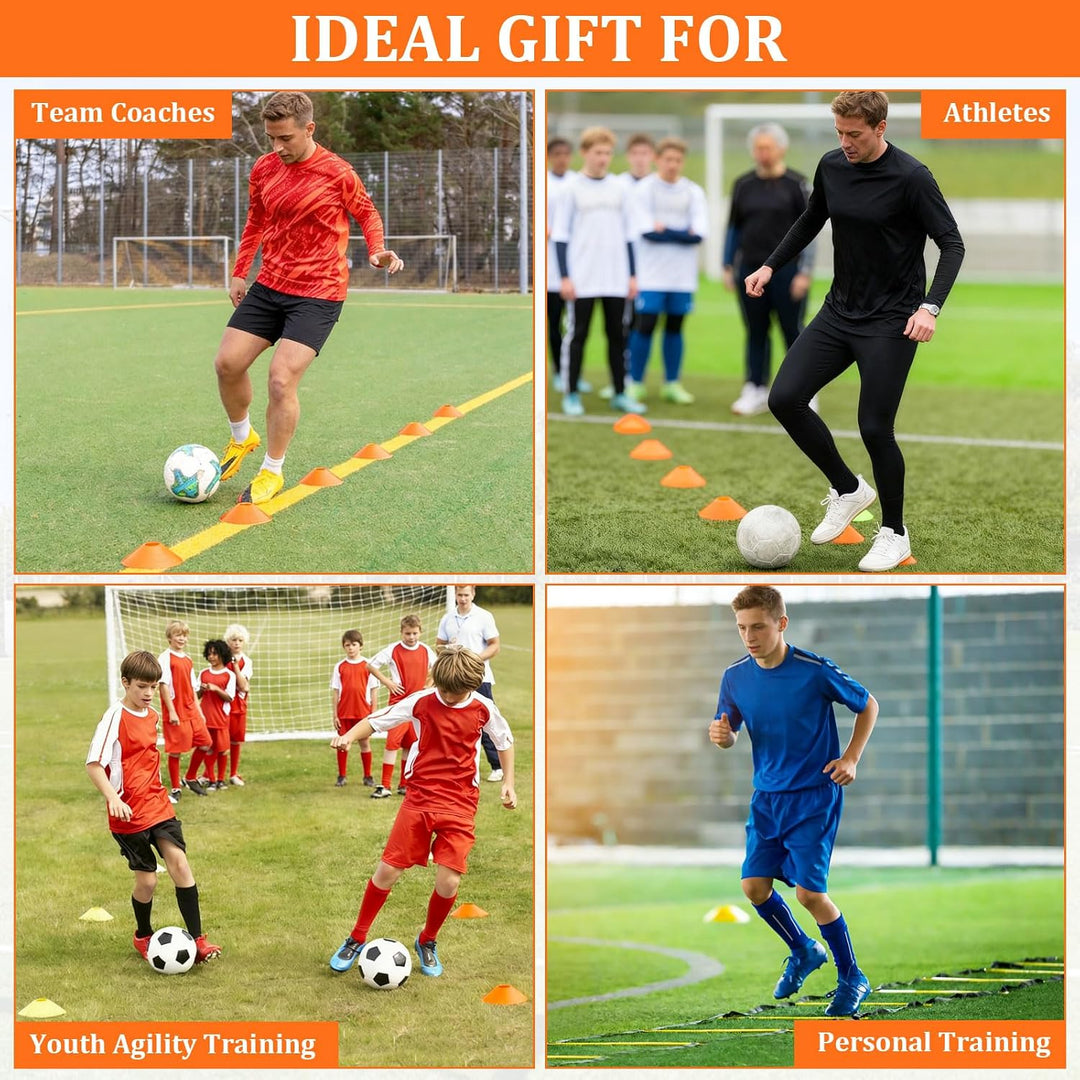Fussball Training Set mit 6m Agility Leiter & 12 Hütchen – Koordinationstraining für Jugendliche und