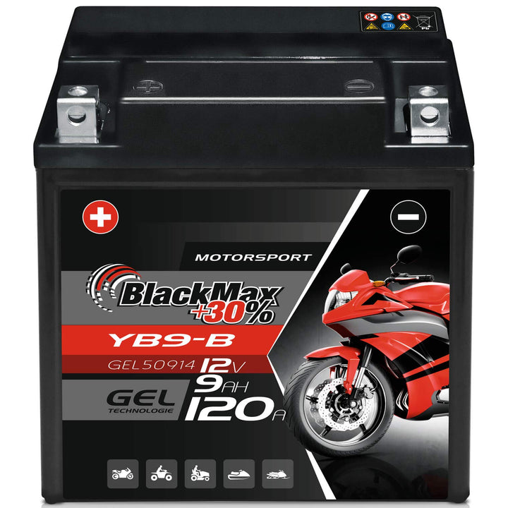 BlackMax YB9-B Motorradbatterie GEL 12V 9Ah Batterie YB9-BS CB9-B GM9Z 12N9-4B-1 9Ah - 120A - YB9-B,