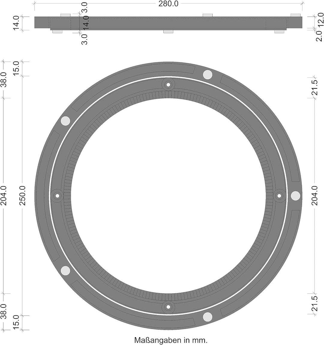 Gedotec Schwerlast-Drehbeschlag 360° Drehscheibe drehbar Ø 280 mm | Drehteller Kunststoff schwarz |