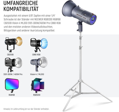 NEEWER Fotografie Lichtstativ 87cm–200cm, federbelastetes Aluminium Stativ mit ø28mm dickerem Rohrdu