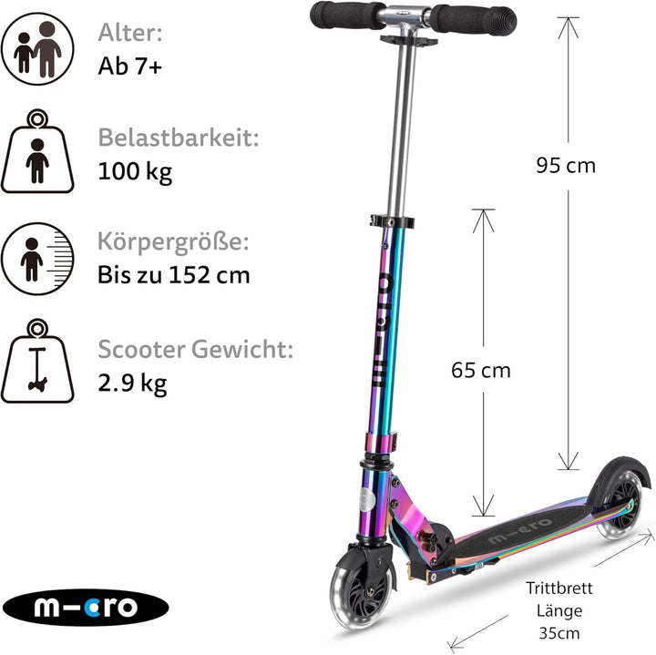 micro™ Sprite LED Kinder Kinderscooter | Cityroller mit LED-Rollen | klappbar und Lenker höhenverste
