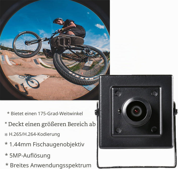 5MP POE IP-Kamera, 1,44mm Objektiv 175°Weitwinkel, P2P-Fernüberwachung Fisheye kleine Innenraum-Über