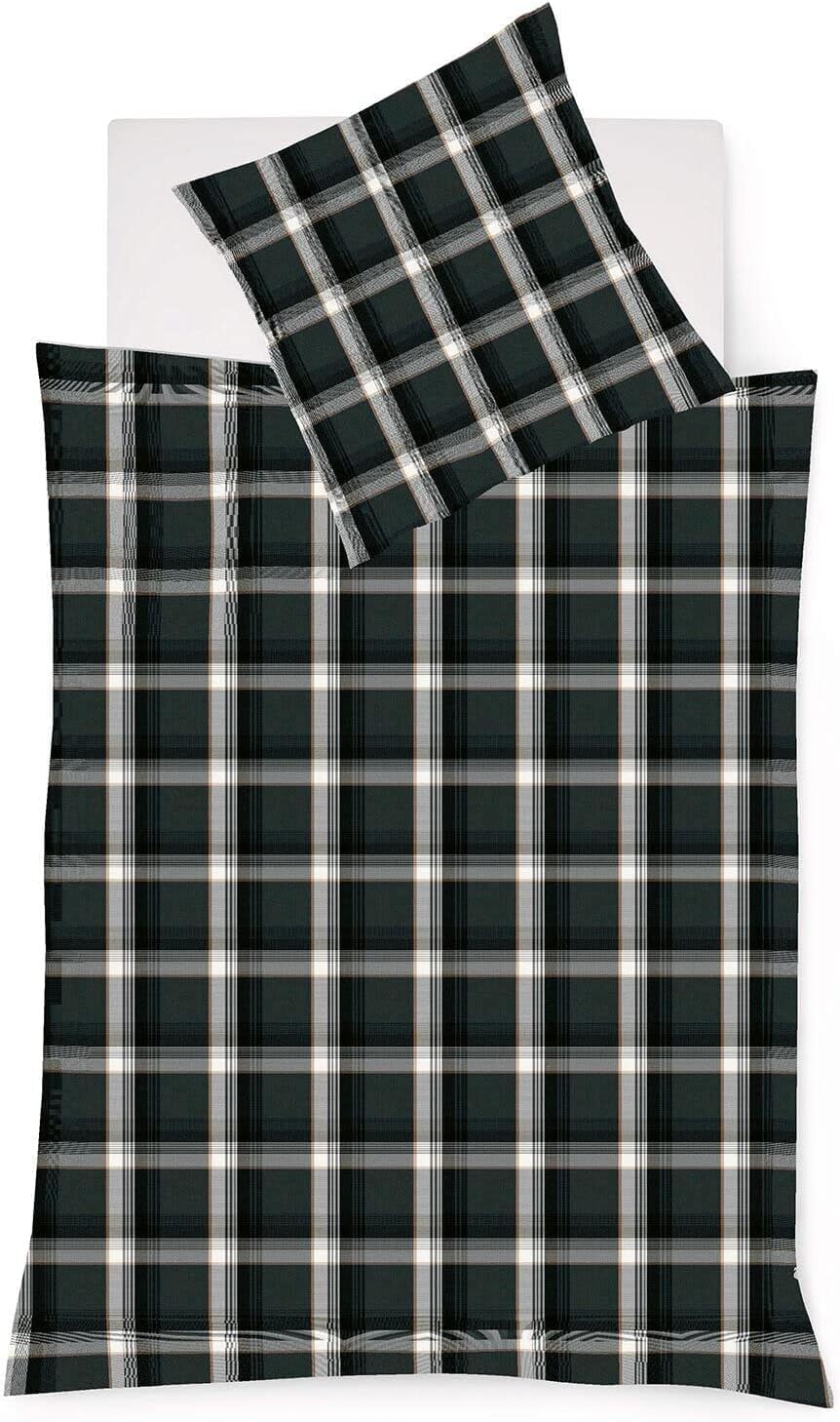 fleuresse gewebte Edelflanell Bettwäsche Lech Bomaderry schwarz-weiss 1 Bettbezug 200 x 200 cm + 2 K