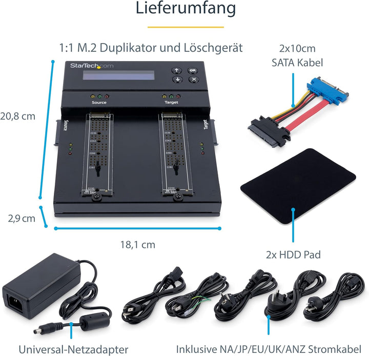 StarTech.com Selbständiger M.2 SATA & M.2 NVMe Duplikator und Löscher - SATA/SSD Festplatten klonen/
