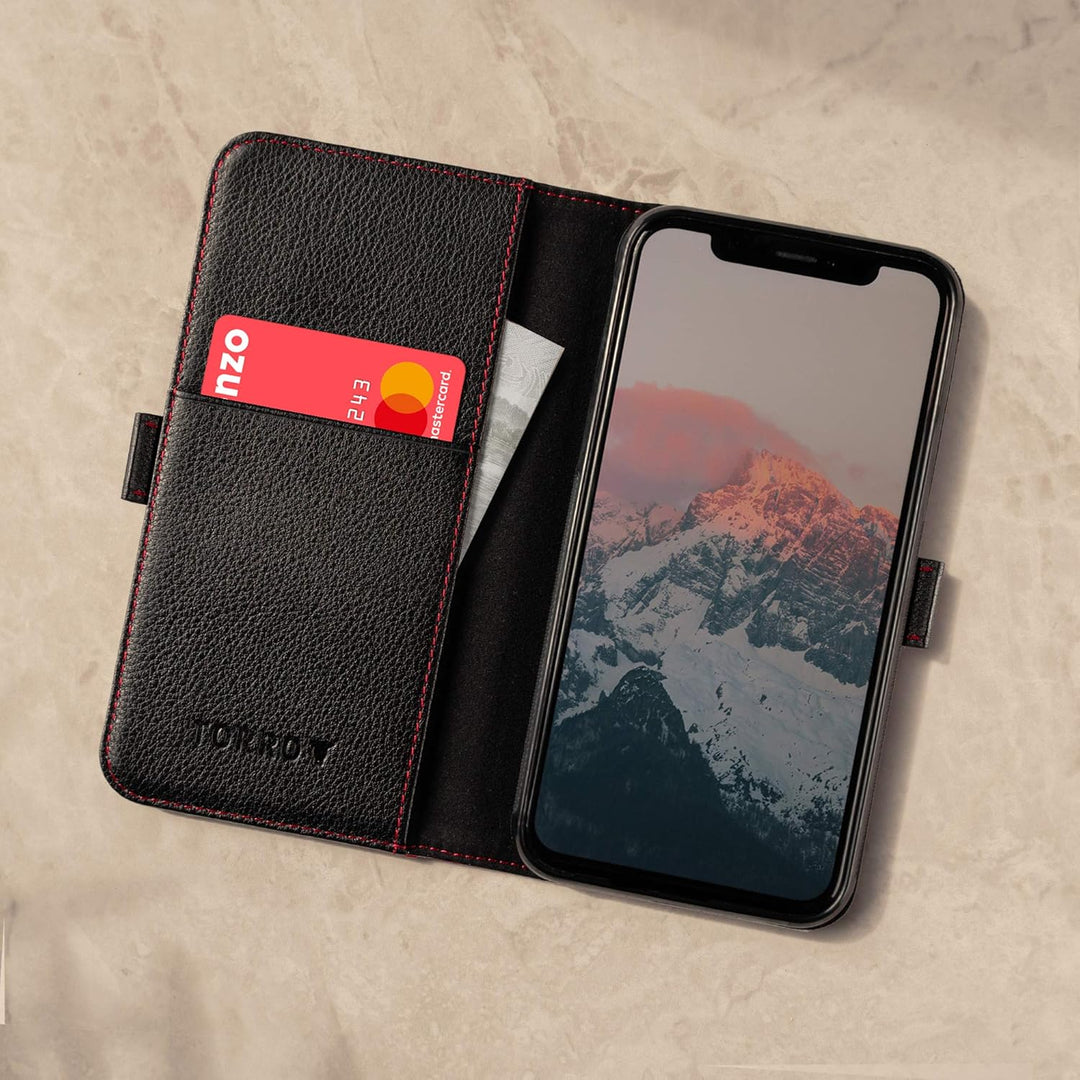 TORRO Hülle kompatibel mit iPhone XS und iPhone X – Premium Leder Hülle mit Standfunktion und Karten