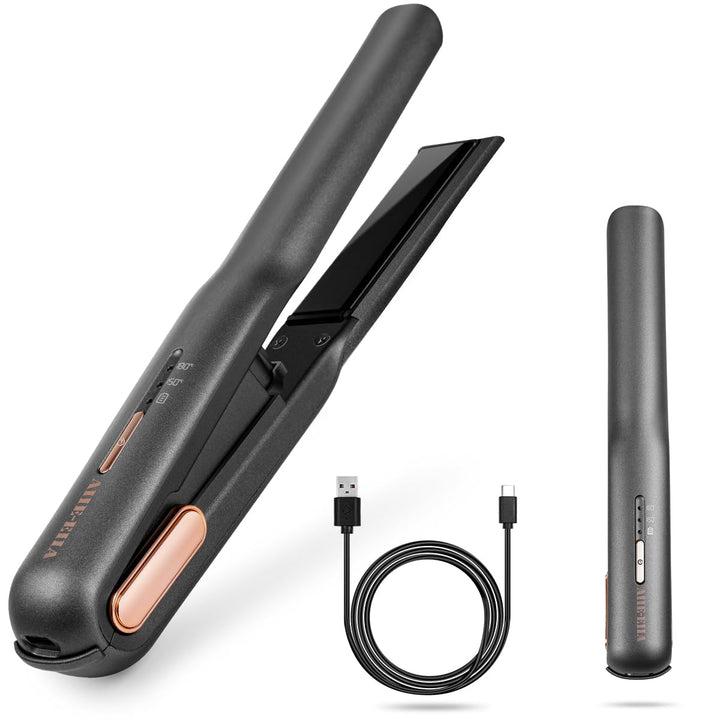 Kabelloser Haarglätter und Lockenwickler 2 in 1, Mini Haarglätter Und Lockenstab mit USB-C Aufladung