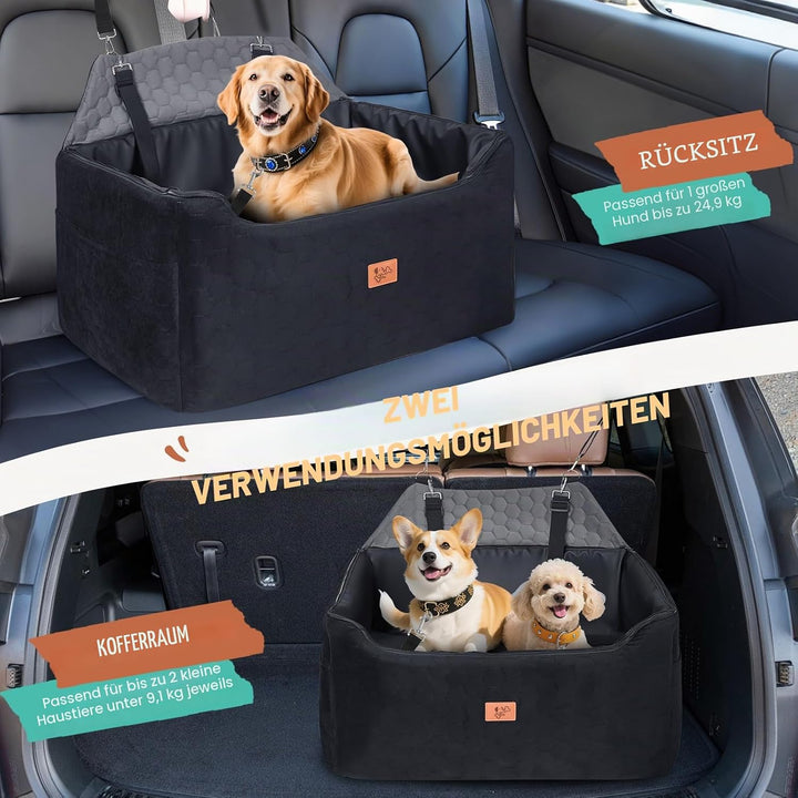 Hunde Autositz für Mittlere/Grosse 78x55x53cm, Abnehmbarer und Waschbarer Sitzerhöher Hundebett Auto