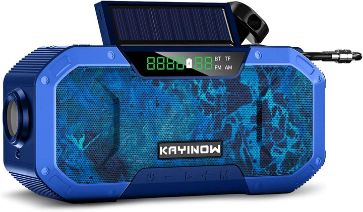 Kavolet Solar Radio, Tragbar Kurbelradio Dynamo Radio mit AM/FM, 5000mAh Power Bank Ladegerät Blitzl