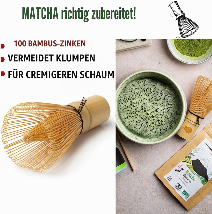 ORIGEENS MATCHA BESEN AUS BAMBUS 100 BORSTEN - Traditioneller Chasen Matchabesen für die japanische