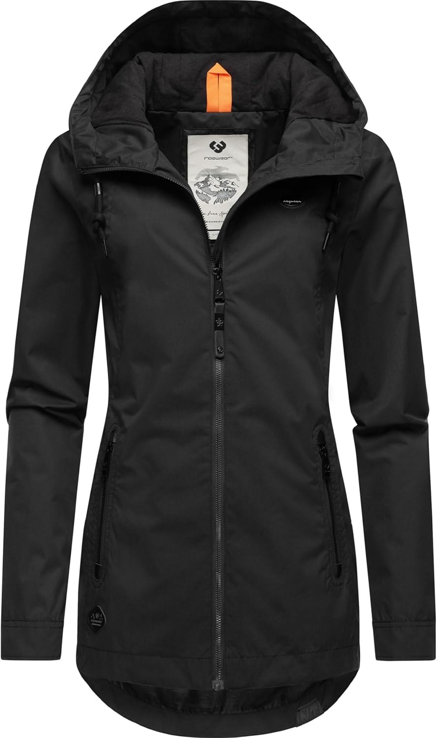 Ragwear Damen Übergangsjacke leichte Jacke Kurzmantel mit Verstellbarer Kapuze Zuzka XS-6XL XS Black