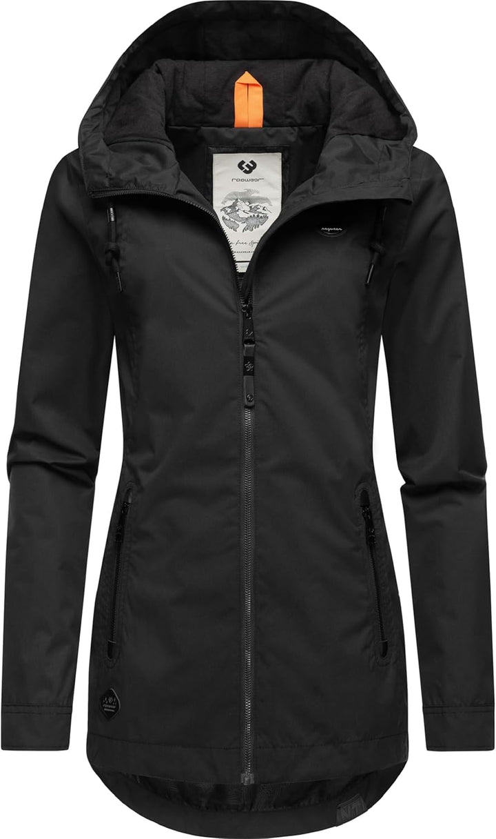 Ragwear Damen Übergangsjacke leichte Jacke Kurzmantel mit Verstellbarer Kapuze Zuzka XS-6XL XS Black