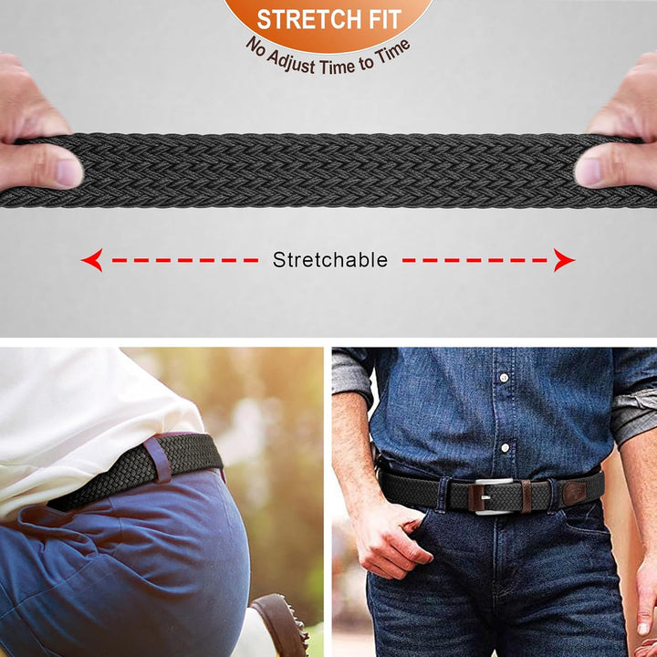 BULLIANT Elastischer Flechtgürtel 2er, Gürtel Herren Damen Stoffgürtel Geflochten Stretchgürtel Golf