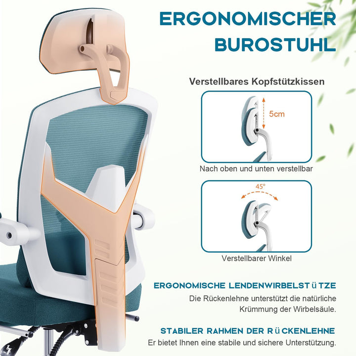 DUMOS Bürostuhl Ergonomisch - Ein Schreibtischstuhl mit Komfortarmlehnen, Ausgestattet mit Einer Beq