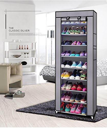 LEADZM Schuhschrank mit 9 Ebenen, Schuhregal Schmal, Schuhaufbewahrung mit Staubdichtem Überzug, Pla