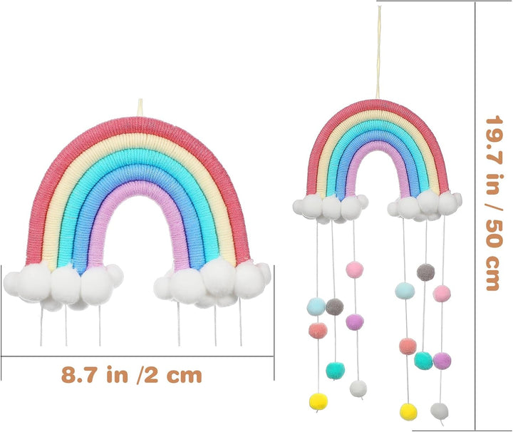 WINOMO Holz Baby Mobile Babybett Windspiele Hängende Wolken Regentropfen Makramee Regenbogen Boho Qu