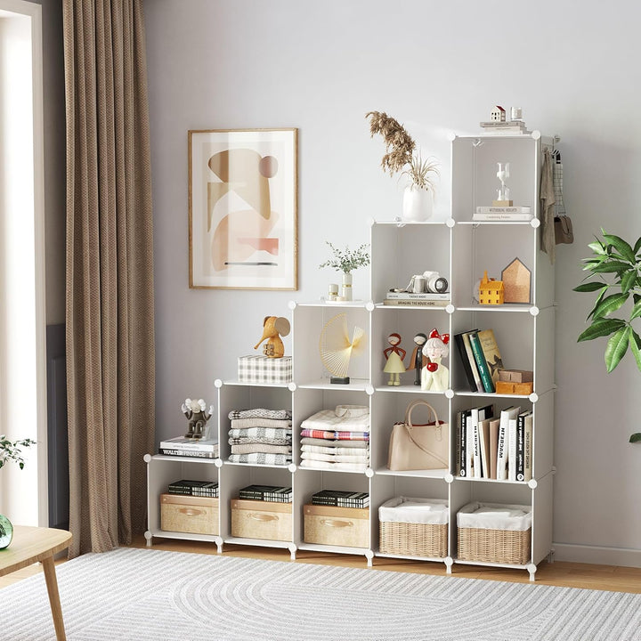 AWTATOS Kleiderschrank mit 16 Würfeln, Storage Shelves, DIY Regal Würfel, PP Steckregal Kunststoff,