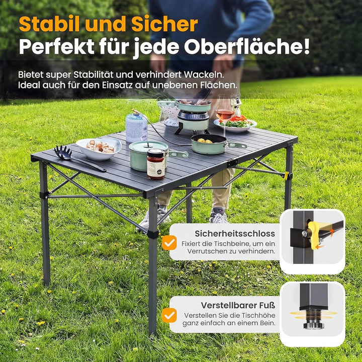 Campingtisch Klappbar Bis 100KG mit Tragetasche Alu Klapptisch für 6 Personen - Roll Up Camping Tisc