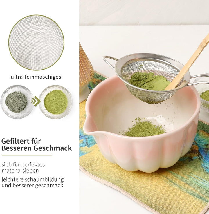 Traditionelles Japanisches Matcha Tee Zeremonie Set, 7-teilig, Bambus Besen, Keramik Schale mit Ausl