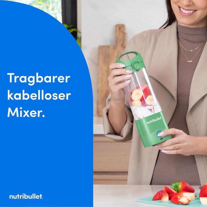 nutribullet Portable NBP003LG, tragbarer Mixer (475ml), wiederaufladbar, Mini Mixer, 4-Klingen-Messe