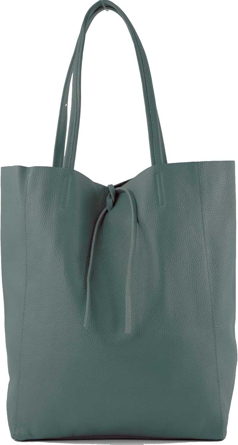modamoda de T163 Damen Leder Shopper Schultertasche, handmade in Italy Taubenblau, Taubenblau