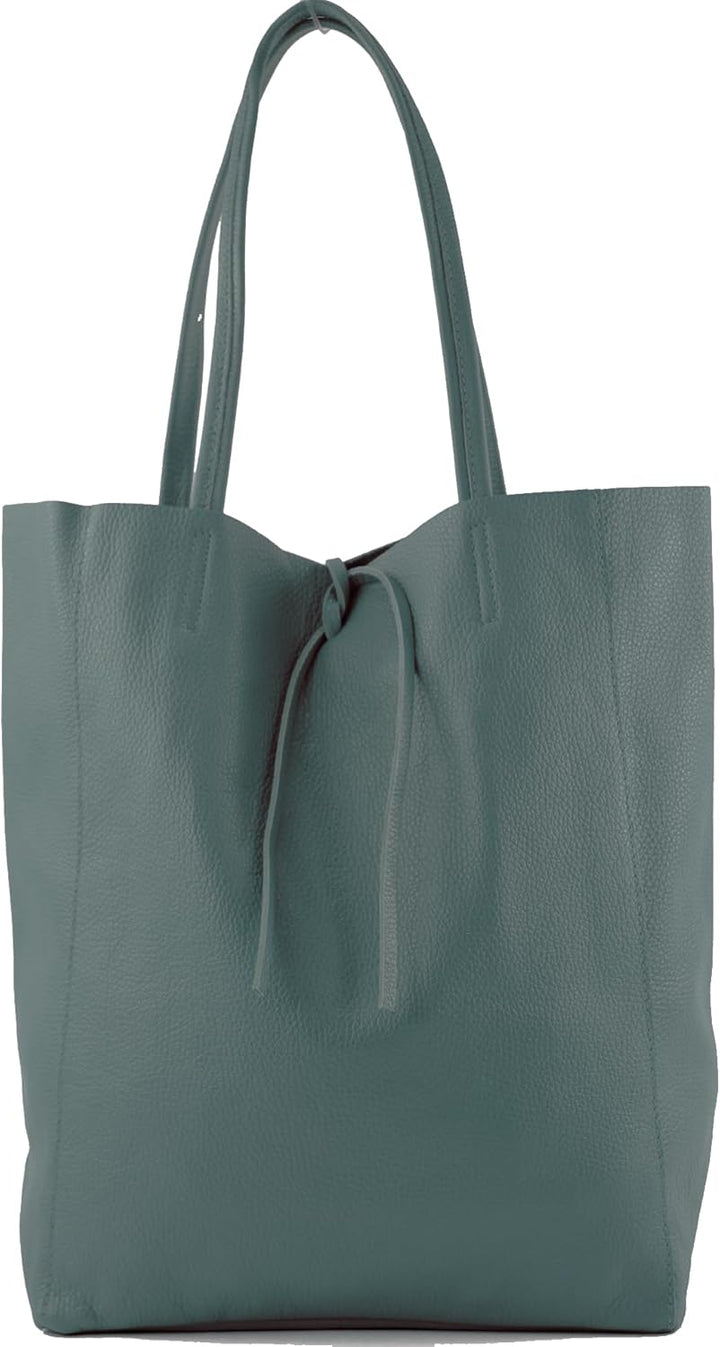 modamoda de T163 Damen Leder Shopper Schultertasche, handmade in Italy Taubenblau, Taubenblau