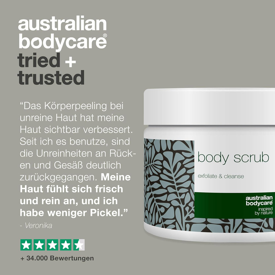 Australian Bodycare Body Scrub - Körperpeeling bei Pickeln auf dem Rücken & Körper, Unreiner Haut &
