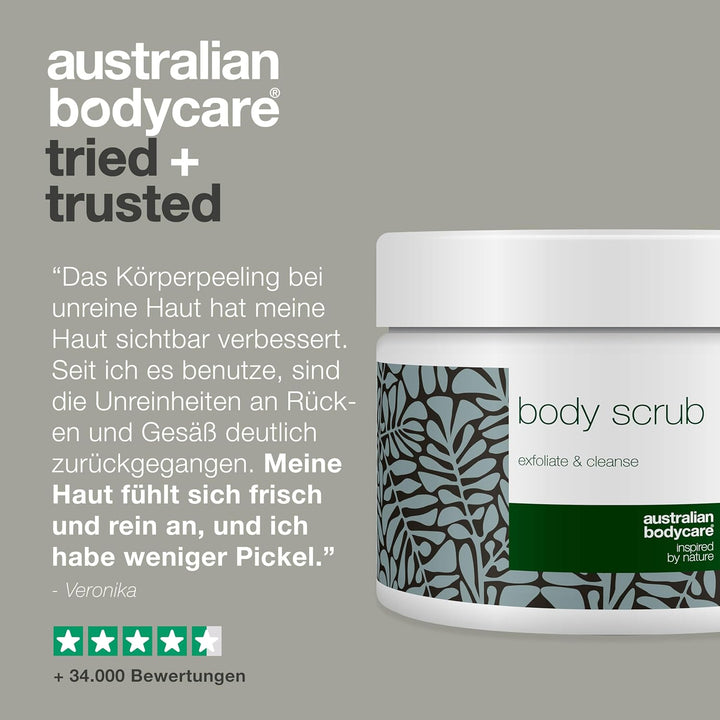 Australian Bodycare Body Scrub - Körperpeeling bei Pickeln auf dem Rücken & Körper, Unreiner Haut &