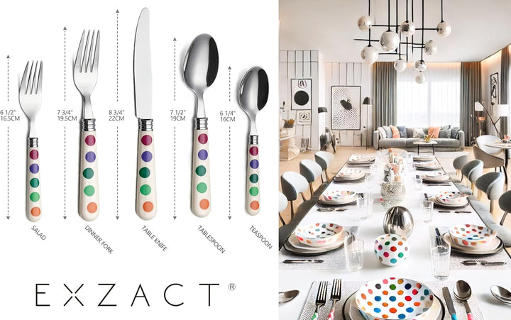 EXZACT Besteckset 20-teilig mit Polka Dots, Spiegelpolierter Edelstahl, Service für 4 inklusive: Taf