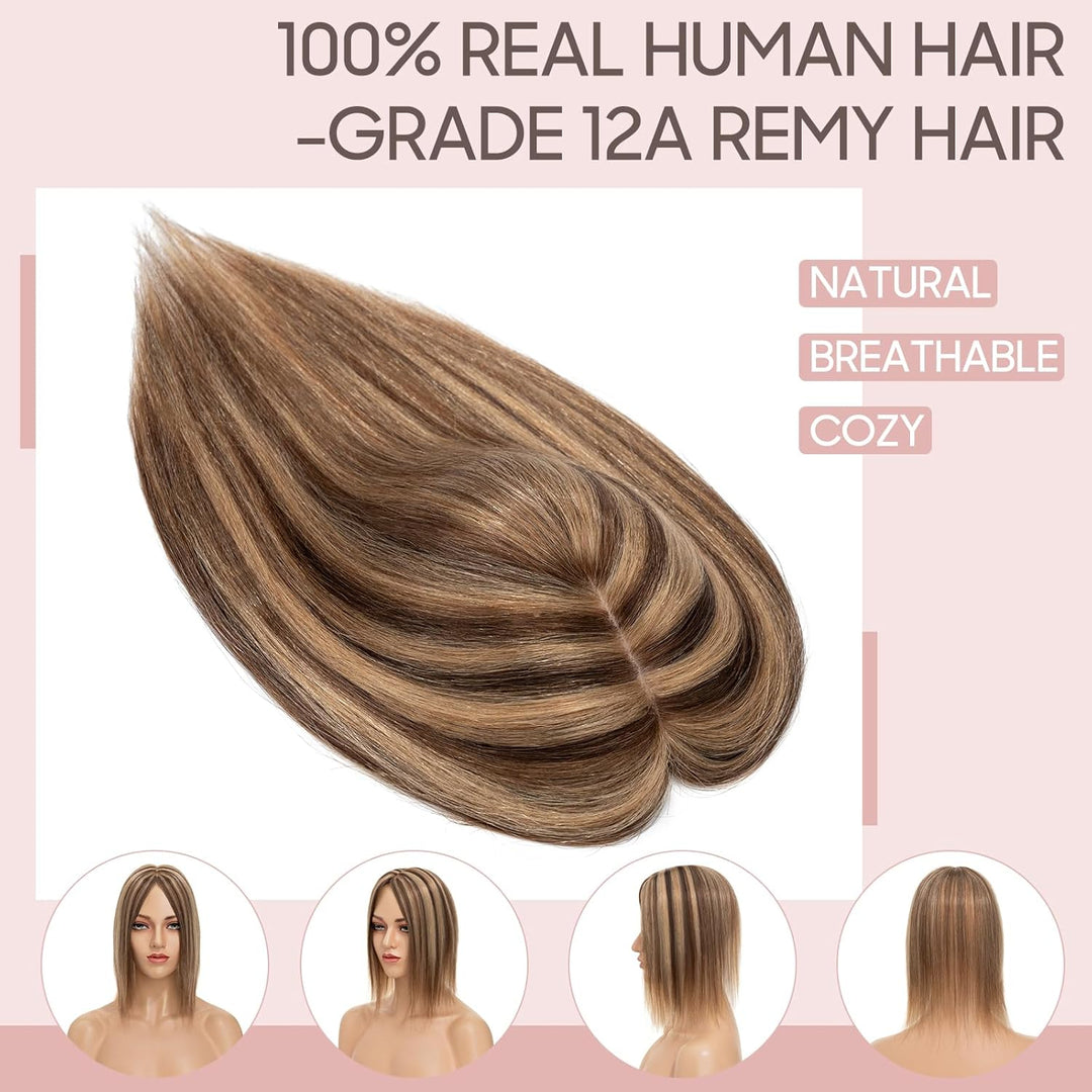 Silk-co Haarteile Echthaar, 10x12cm Haartopper Clip in Extensions Echthaar Topper Haarverlängerung,