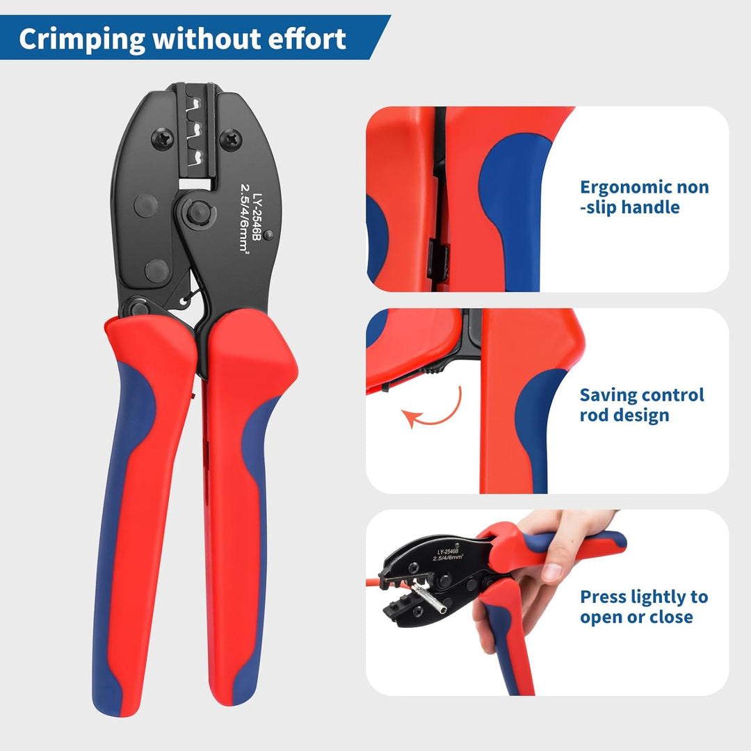 Elecoutek Solar Crimpzange Solarstecker Crimper Crimpwerkzeug 26-10 AWG für 2,5/4,0/6,0 mm² Solar Ka