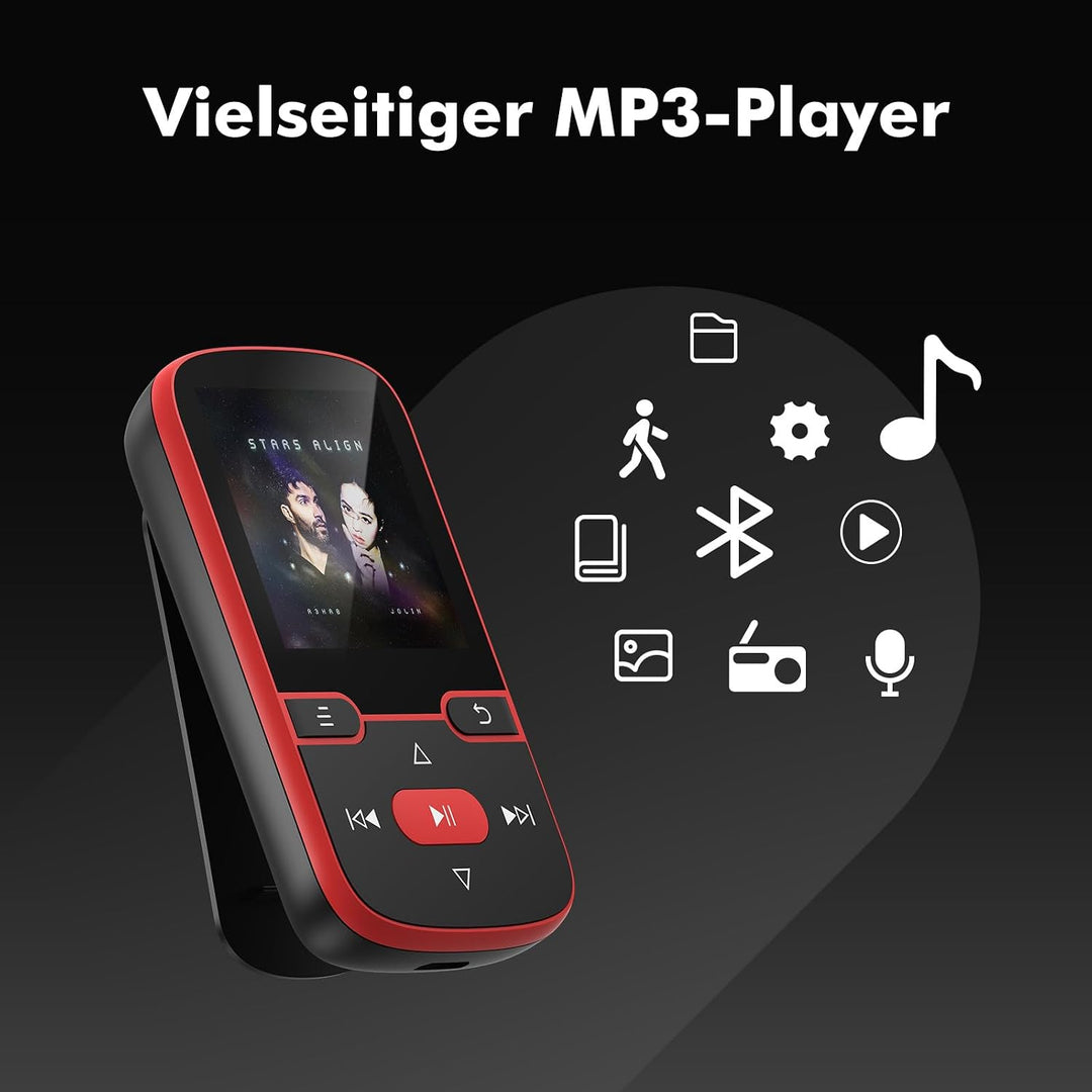 64GB mp3 Player Bluetooth 5.3 mit Clip,Music MP3-Player Kinder HiFi-Sport-Musikplayer, 1,5 Zoll MP3-