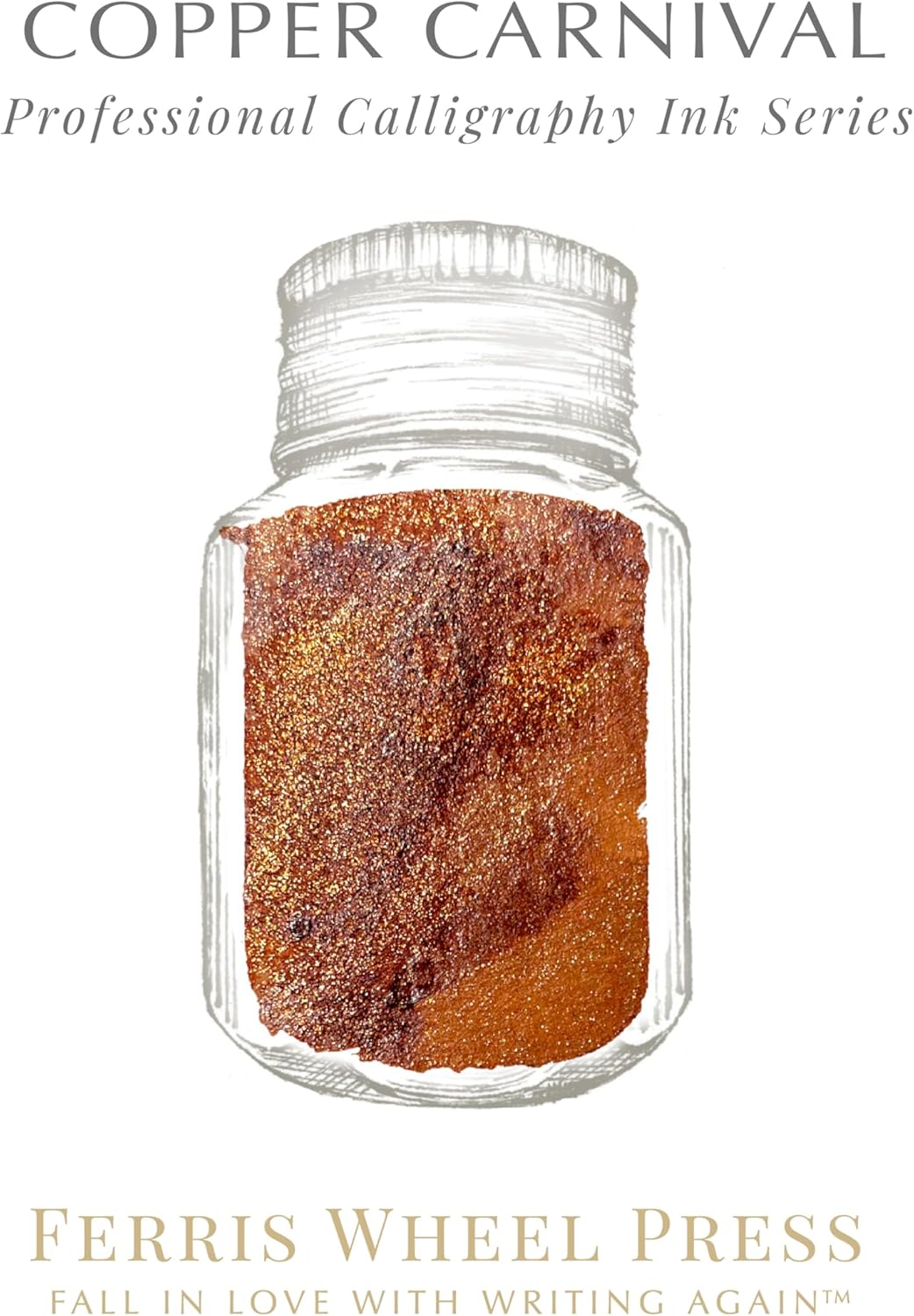 Ferris Wheel Press, Calligraphy Ink, Vivid deep amber with gold shimmer, 28ml Vivid deep amber with