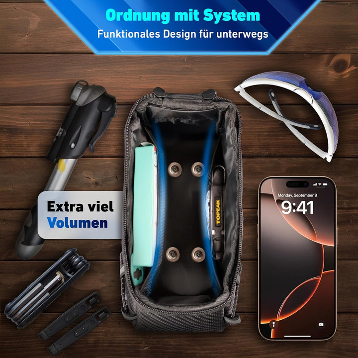 Valkental® Fahrrad Rahmentasche [Innovativer Adapter] Wasserfeste Oberrohrtasche mit Schnellspanner