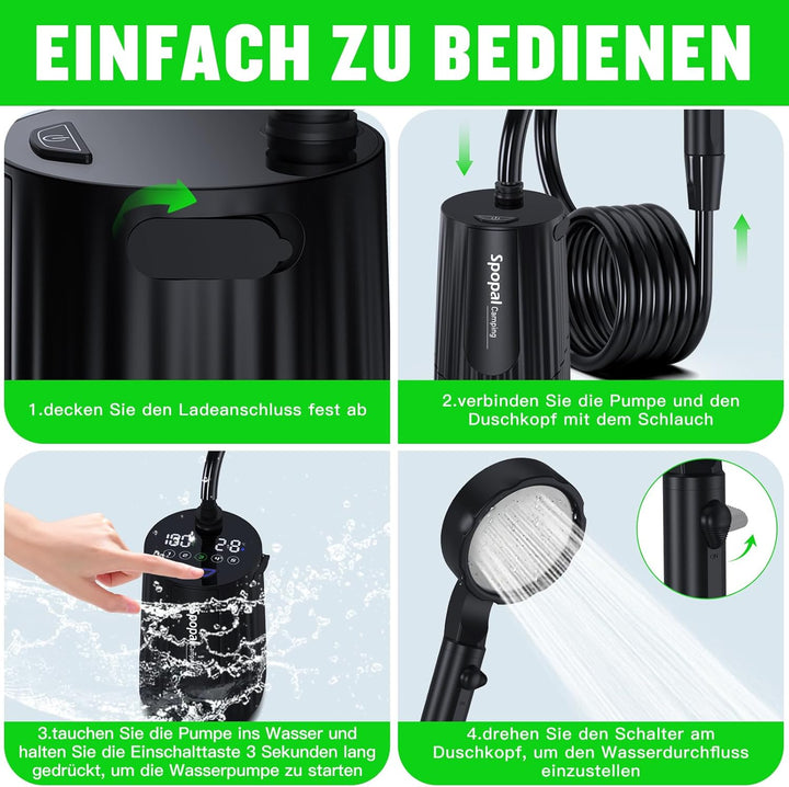 Spopal Campingdusche, [Aktualisierte Version - 10000mAh] Mobile Dusche mit Pumpe,Campingdusche Tragb