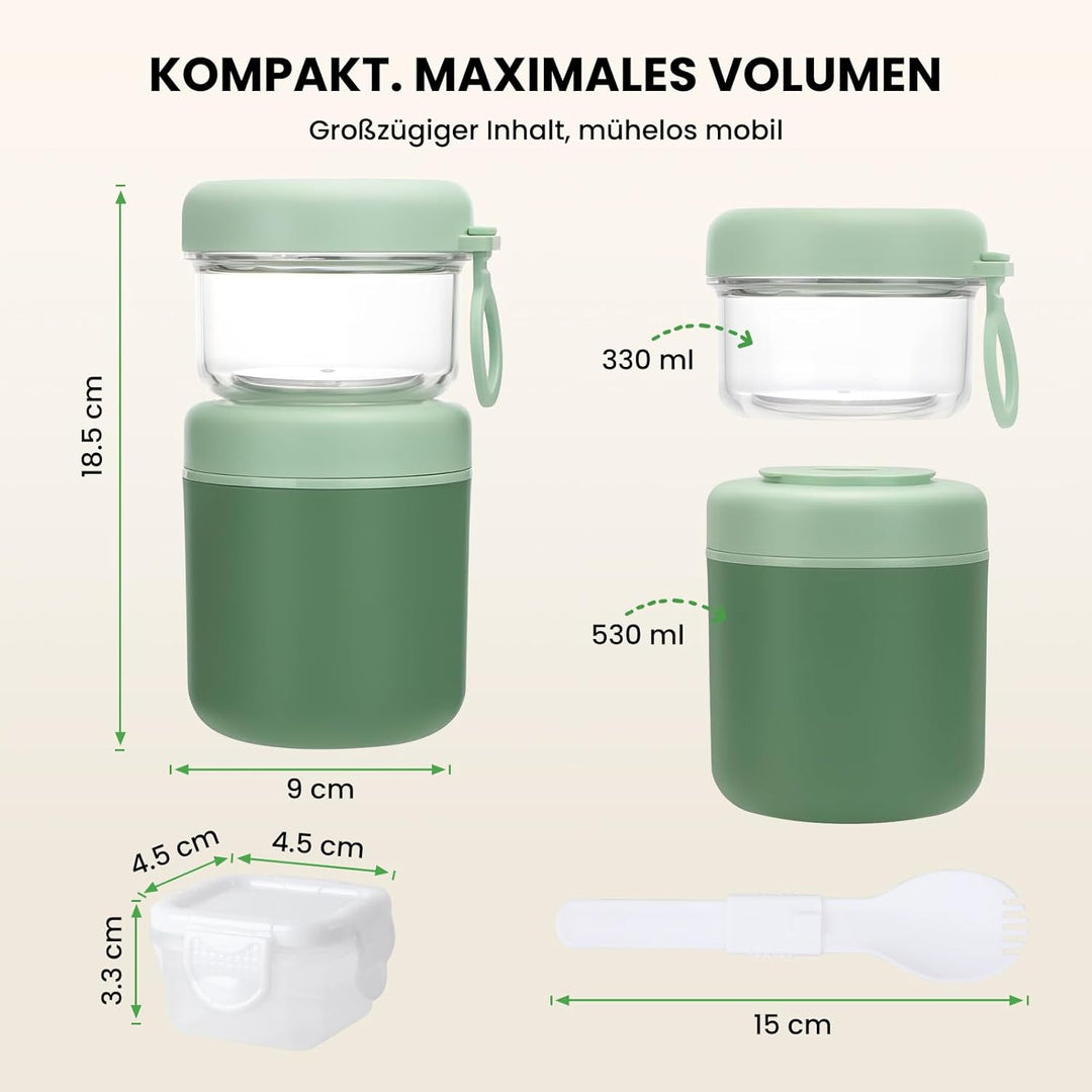 GEEKHOM 2er-Set Müslibecher To Go Edelstahl 530ml+330ml Joghurt und Müsli To Go Becher Klein Bpa Fre
