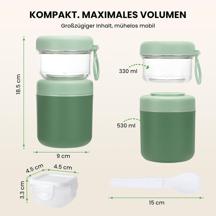 GEEKHOM 2er-Set Müslibecher To Go Edelstahl 530ml+330ml Joghurt und Müsli To Go Becher Klein Bpa Fre
