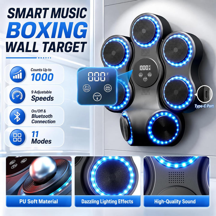 Music Boxing Machine mit Bluetooth, LED, 7 Zielen und 9 Geschwindigkeiten