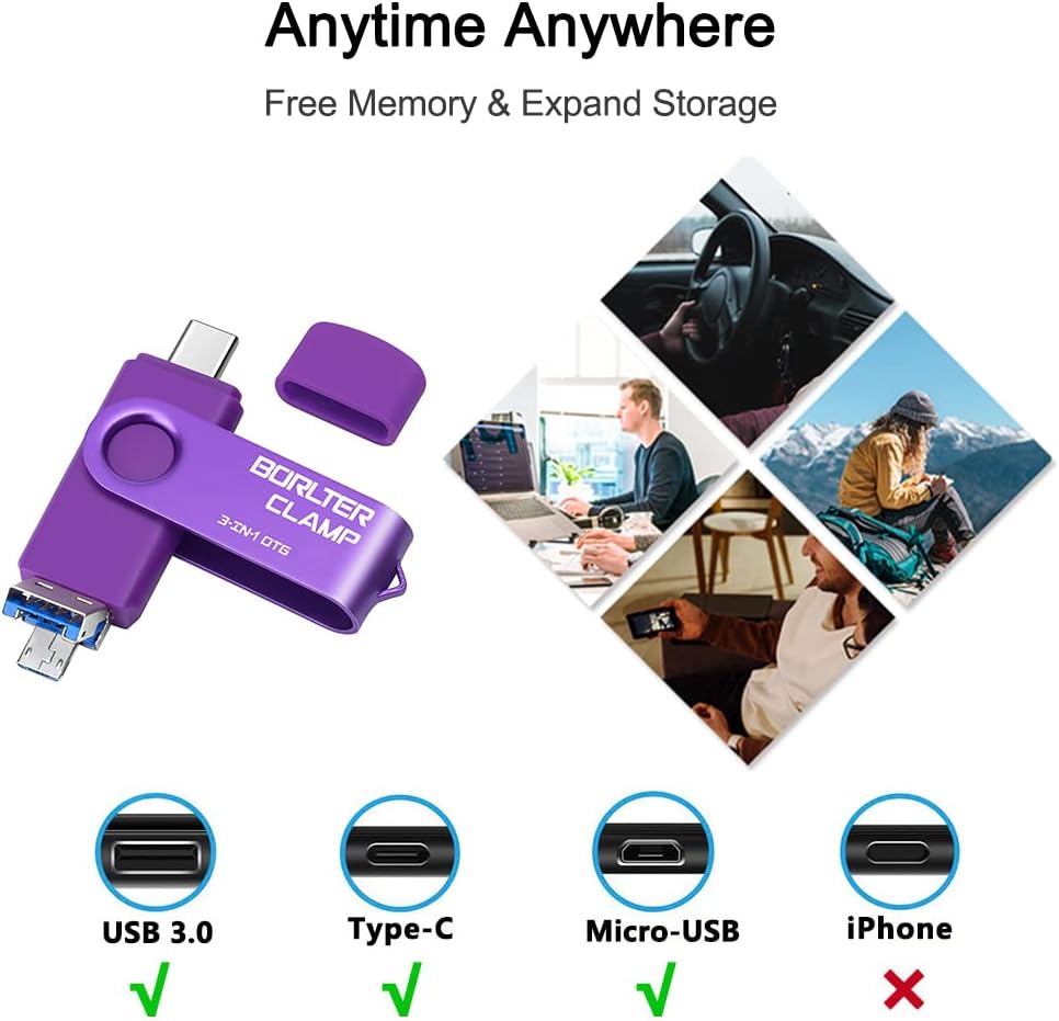 64 GB USB 3.0 Flash-Laufwerk 3 in 1 Foto-Stick für Android-Handys, BORLTER CLAMP OTG Speicherstick m