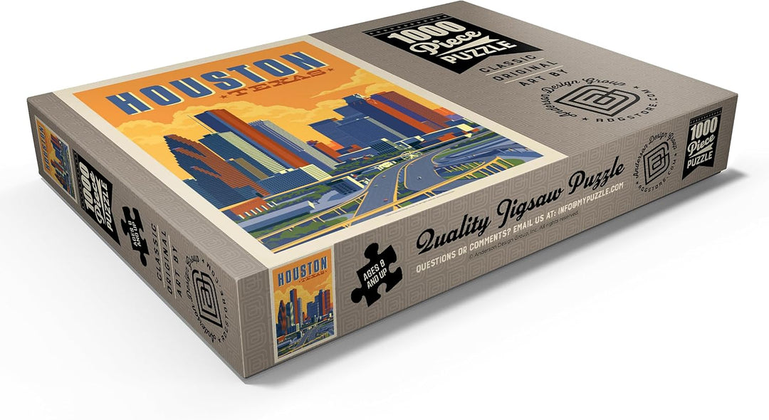 Houston, Texas: Skyline, Vintage Poster - Premium 1000 Teile Puzzle - MyPuzzle Sonderkollektion von