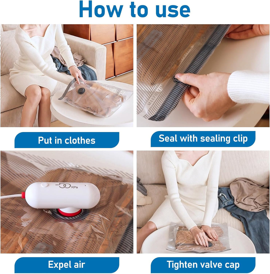 Vacbird Vakuumbeutel für Kleidung mit USB Elektropumpe, 15 Stück Kleidersack (5x 40*40cm / 5x 40*50c
