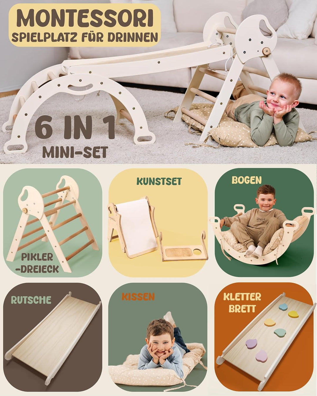 Goodevas Montessori Kletterdreieck Set Ivory 5-in-1 Art set, Ivory 5-in-1 Art set