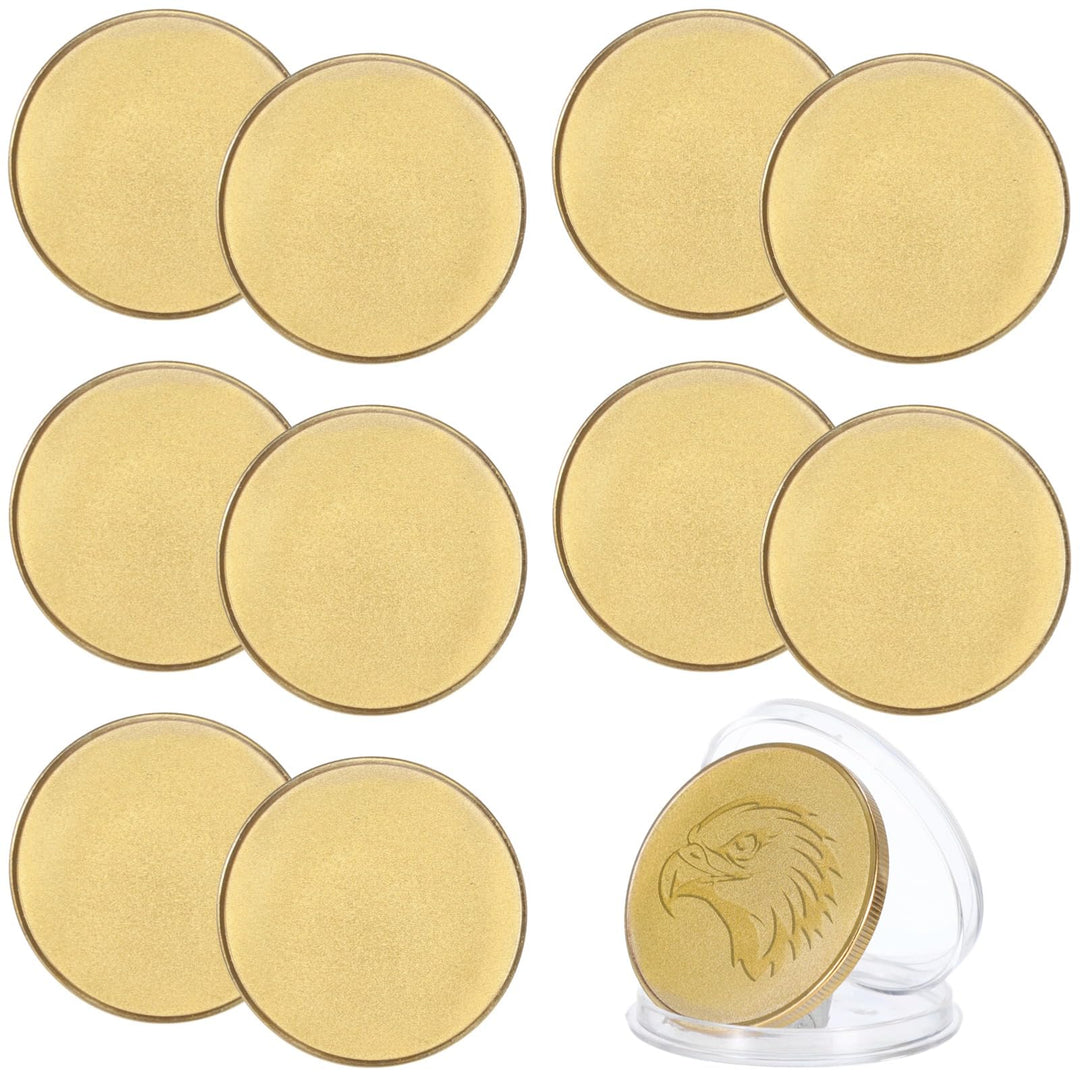 10 Stück Blank Challenge Coins, 40 mm goldene Blank-Metallmünzen mit Gewinderand und durchsichtiger