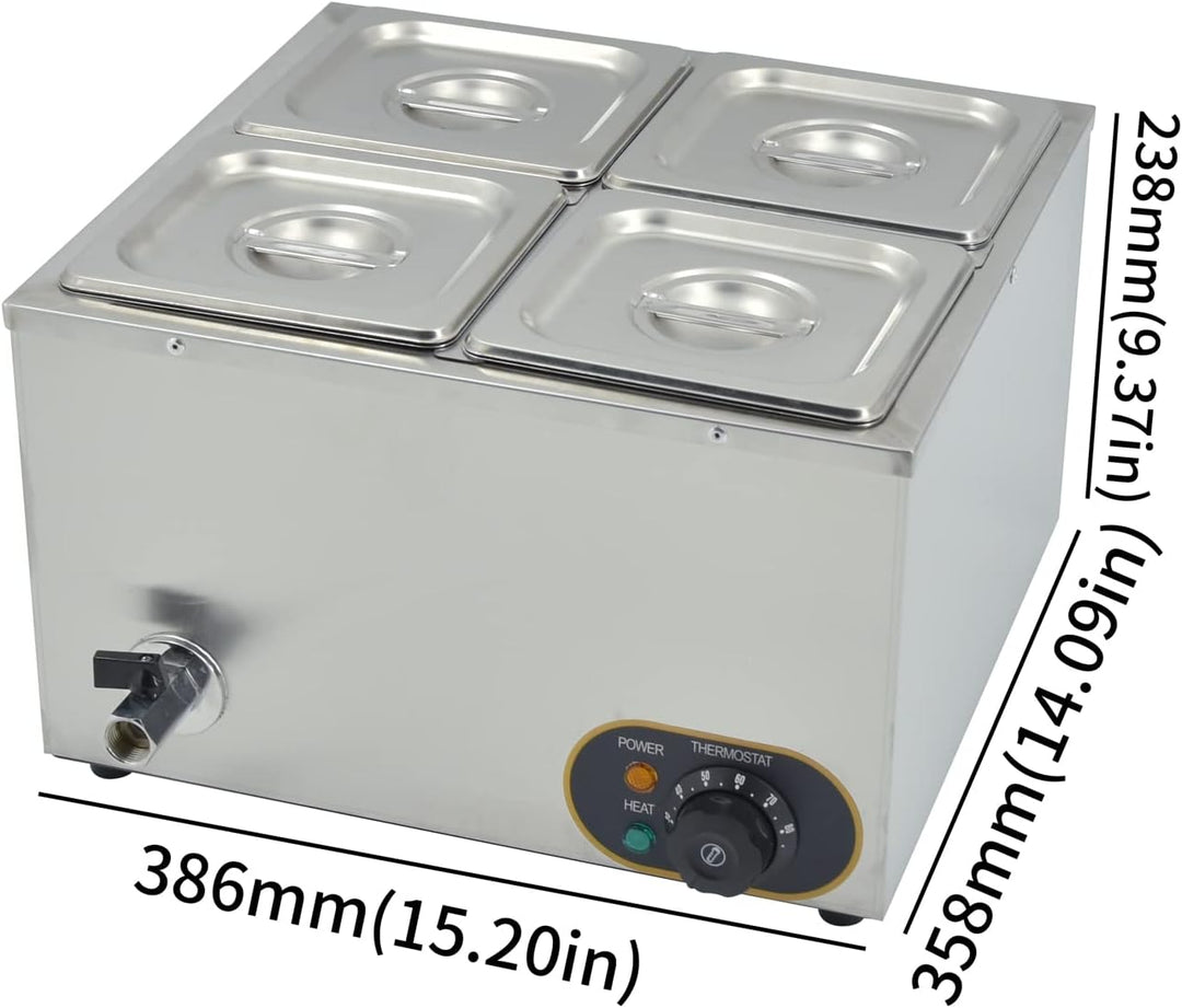 MOOTACO Elektrischer Wasserbad aus Edelstahl, Buffet, 4 x 1/6 mit Deckel, einstellbare Temperatur 30
