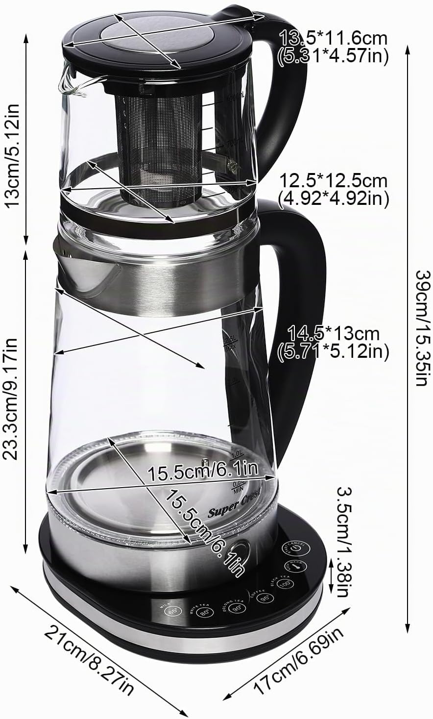 Elektrischer Wasserkocher, 2.5L Teekocher mit 1L Kleiner mit Temperatureinstellung und Edelstahlsieb