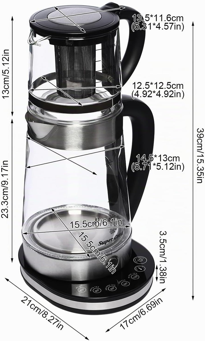 Elektrischer Wasserkocher, 2.5L Teekocher mit 1L Kleiner mit Temperatureinstellung und Edelstahlsieb