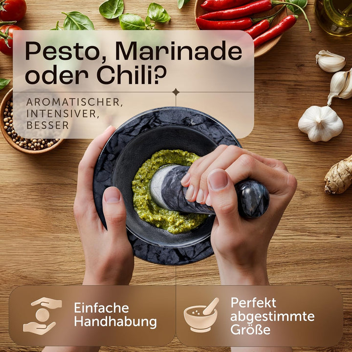 madeco - Edler Marmor Mörser mit Stössel Ø 14 cm - Perfekt geeignet für Gewürze, Kräuter & Nüsse - S