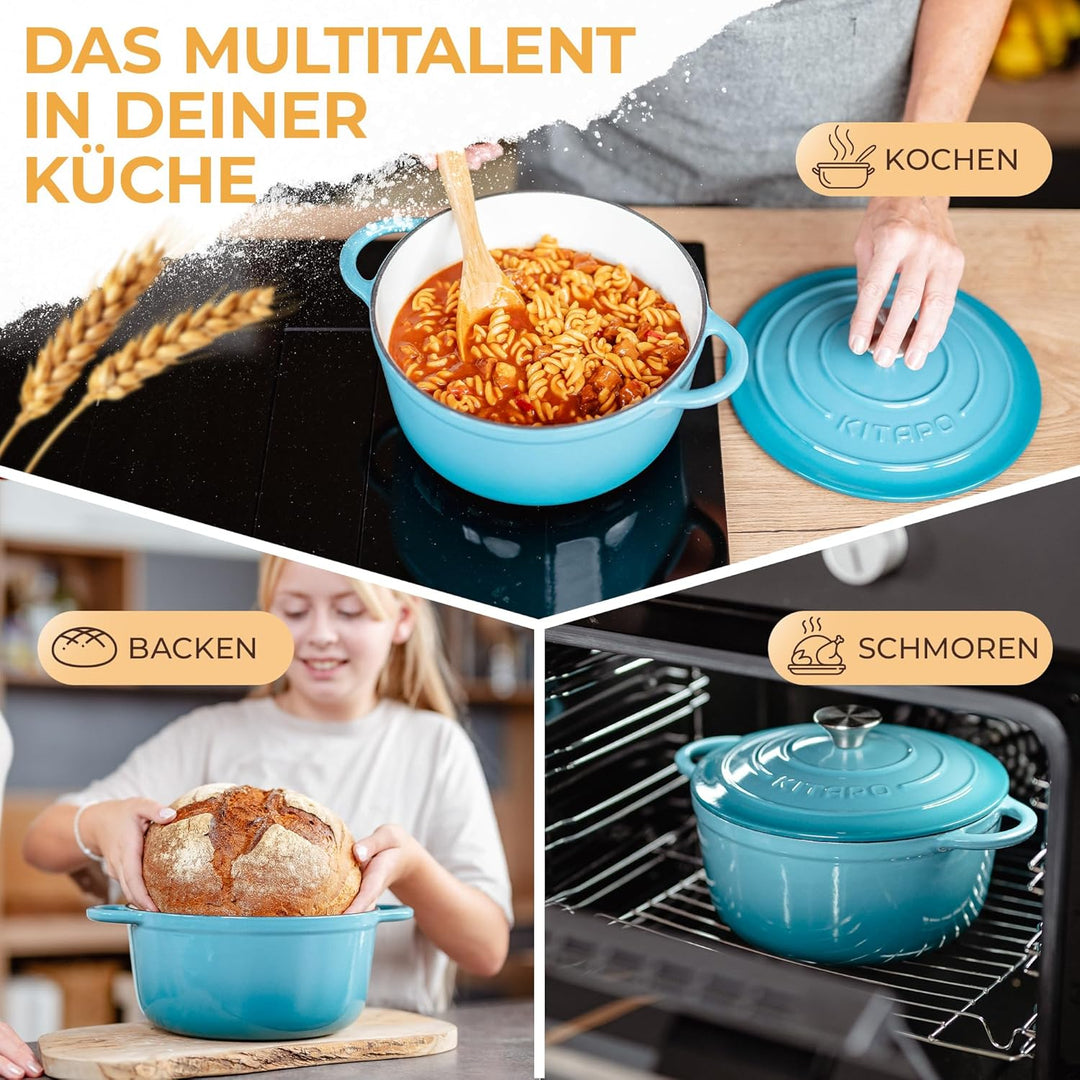 KITAPO Gusseisen Topf [inkl. Gärkorb + Teigtuch] - Hochwertiger Emaille Topf 24cm- Idealer gusseiser