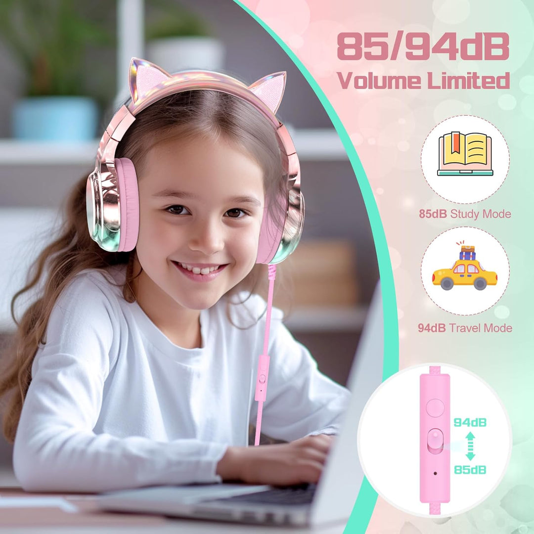 JYPS Kinder Kopfhörer, Kopfhörer Kinder mit Kabel, 85/94dB Lautstärkenbegrenzer, Audio-Sharing, Falt